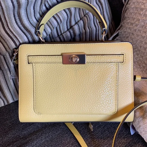 Authentic COACH pebbled leather 2 compartments turnlock pocket satchel/Crosby